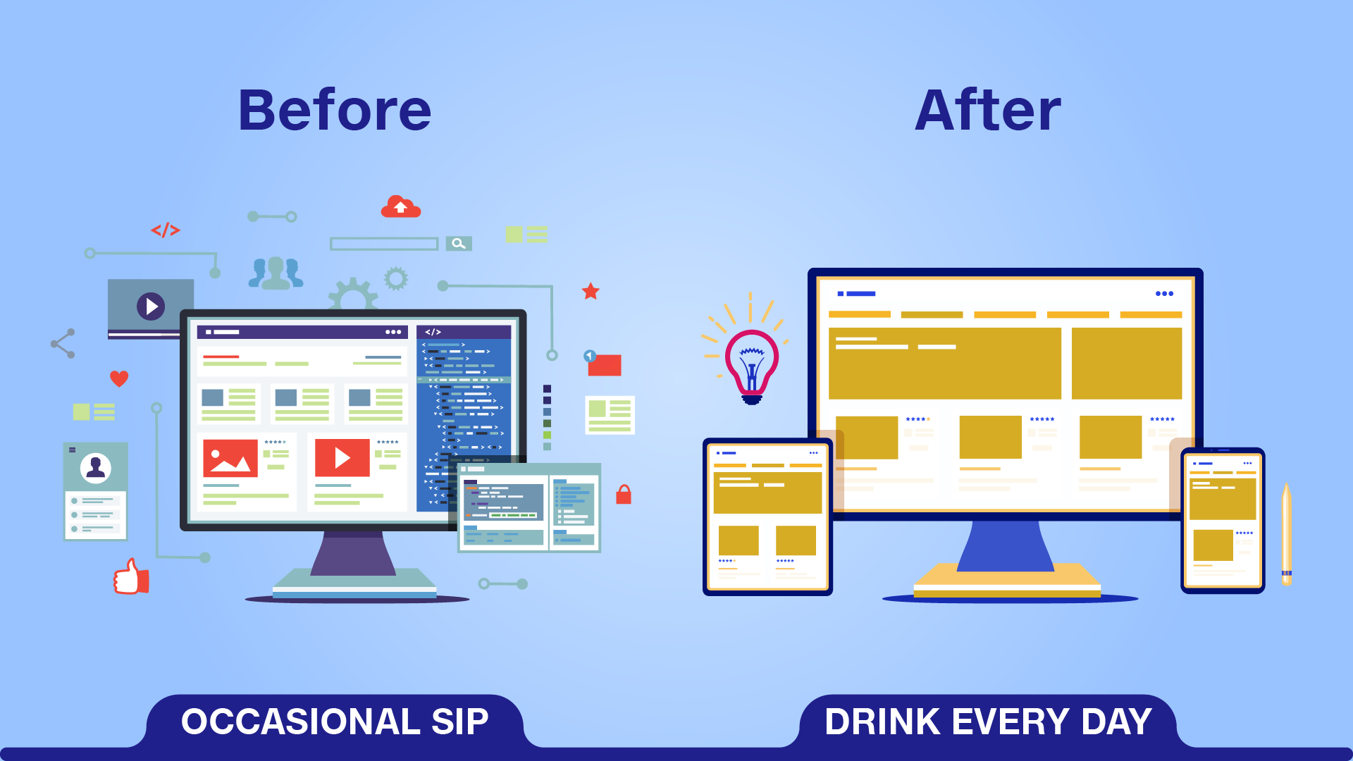 Tone down the visual noise but increase the information density to optimize for drink after drink